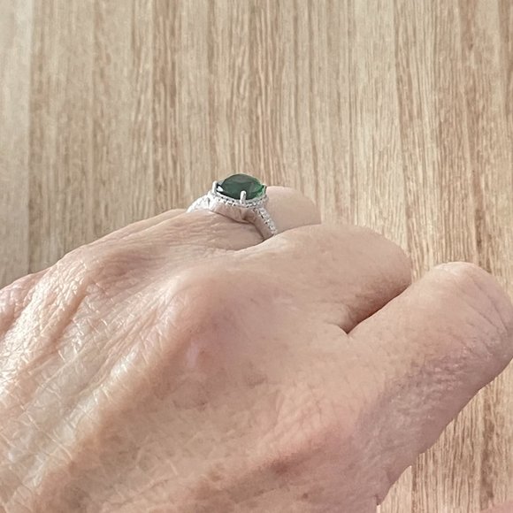 Radiant Simulated Emerald Halo Ring - Platinum Plated - Picture 5 of 5